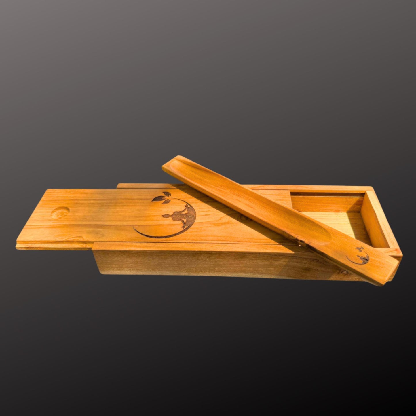 Teak Wood Incense Box with Ash Catcher: Balinese Mandala, Buddha, or Goddess
