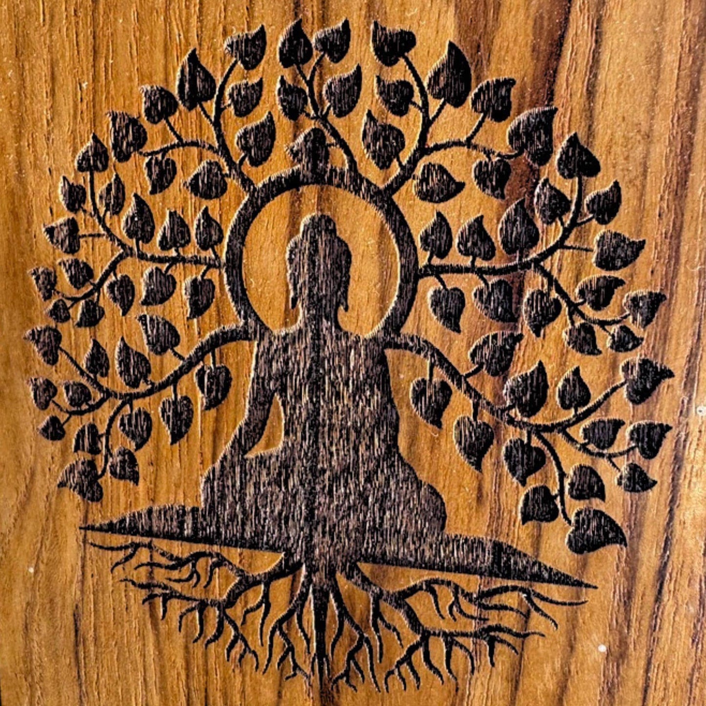 Teak Wood Incense Box with Ash Catcher: Balinese Mandala, Buddha, or Goddess