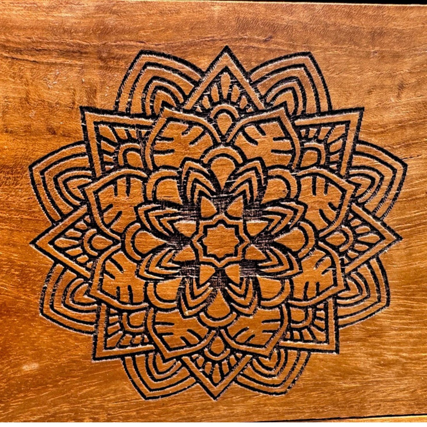 Teak Wood Incense Box with Ash Catcher: Balinese Mandala, Buddha, or Goddess