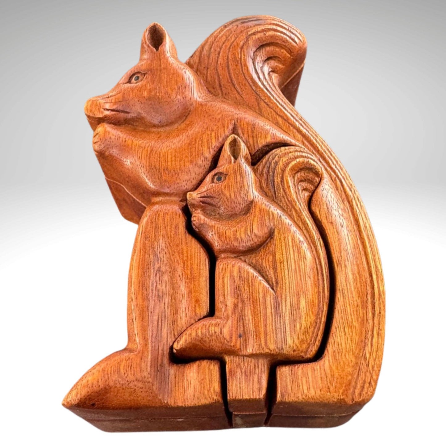 Hand Carved Squirrel Puzzle Box: Suar Wood Trinket Stash - Bali Art