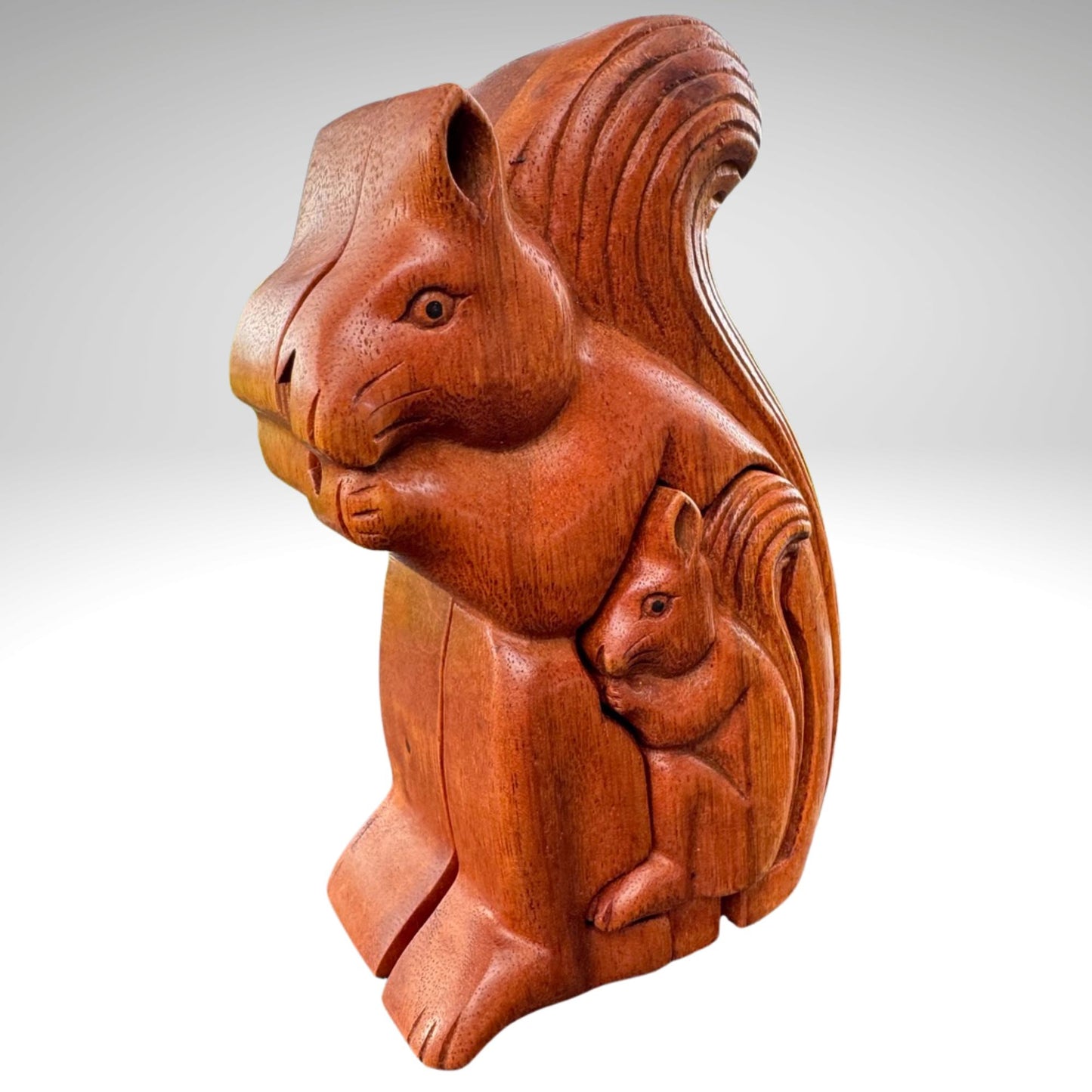 Hand Carved Squirrel Puzzle Box: Suar Wood Trinket Stash - Bali Art