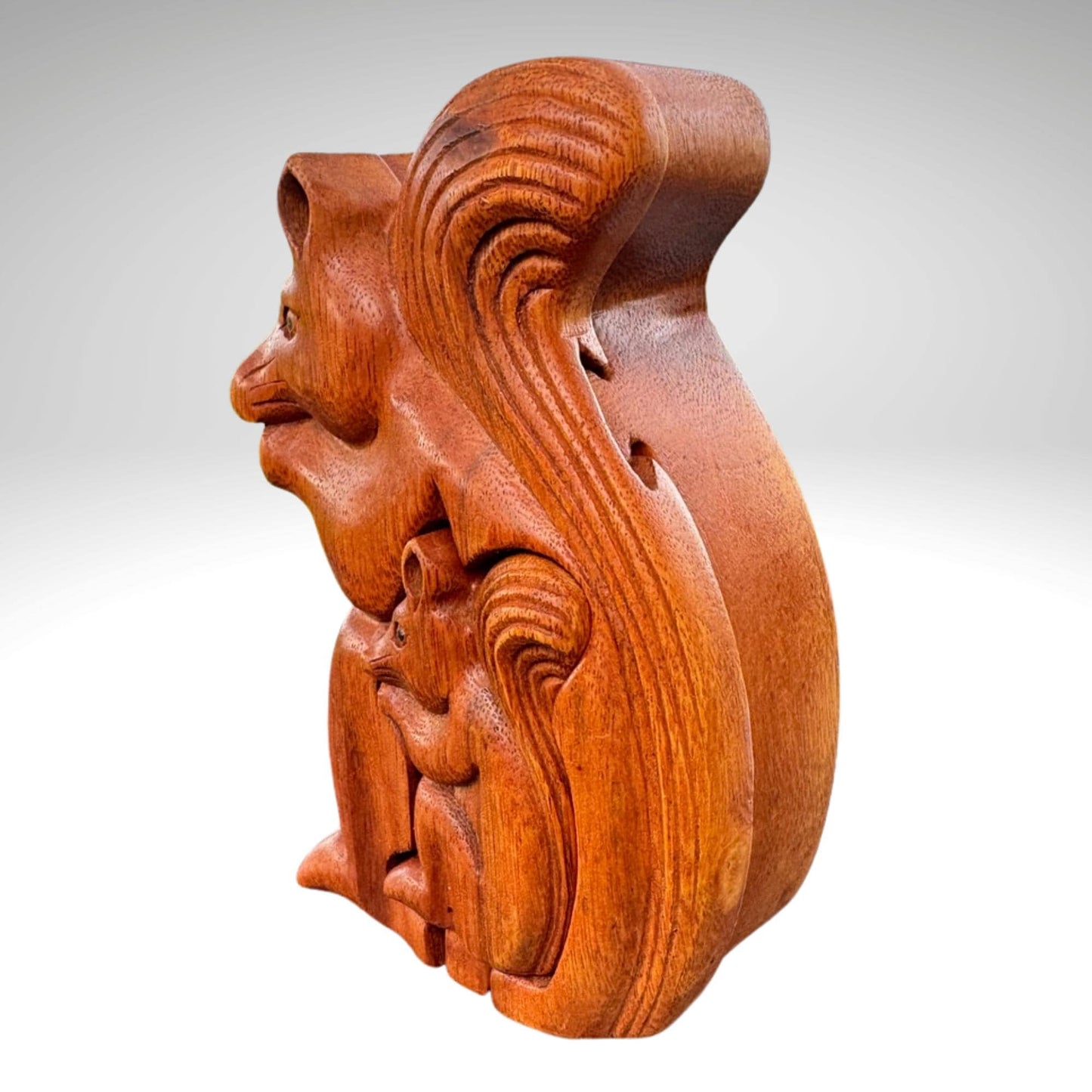 Hand Carved Squirrel Puzzle Box: Suar Wood Trinket Stash - Bali Art