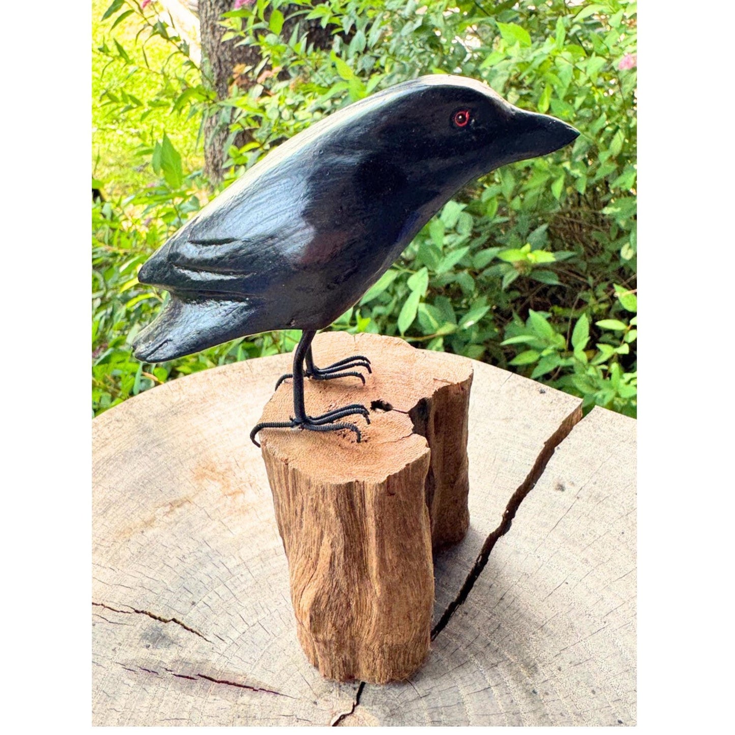 Hand Carved Crow Sculpture: Gothic Forest Bird Wood Statue