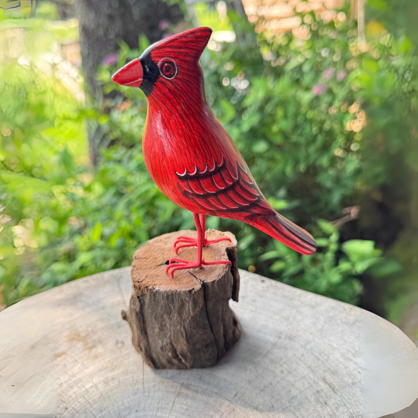 Hand Carved Cardinal Wood Sculpture: Forest Bird Wildlife Art