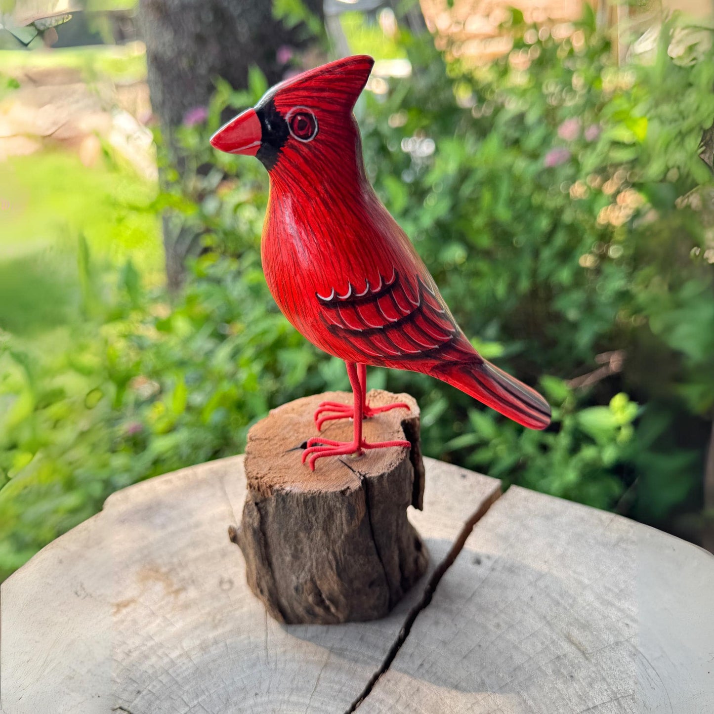 Hand Carved Cardinal Wood Sculpture: Forest Bird Wildlife Art