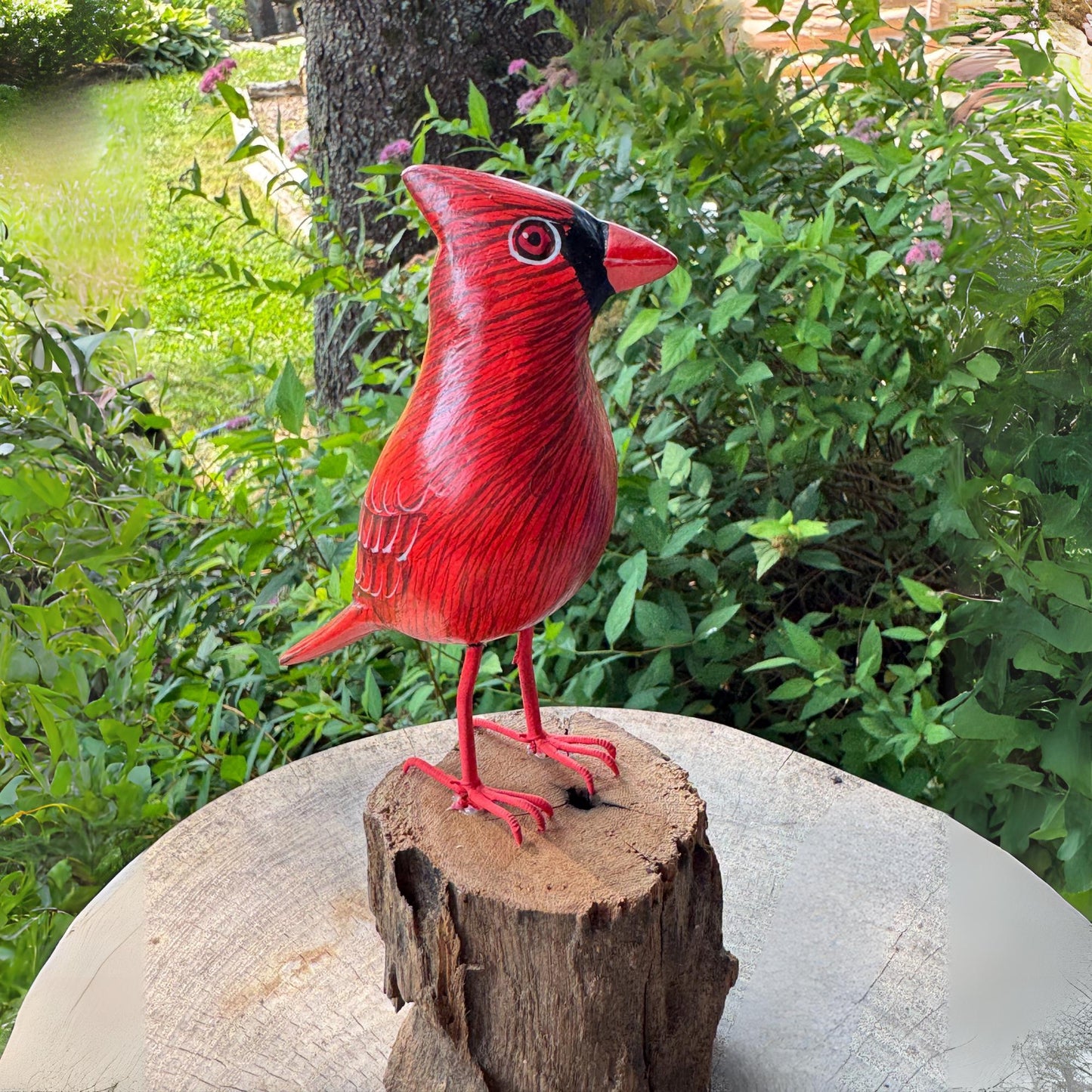 Hand Carved Cardinal Wood Sculpture: Forest Bird Wildlife Art