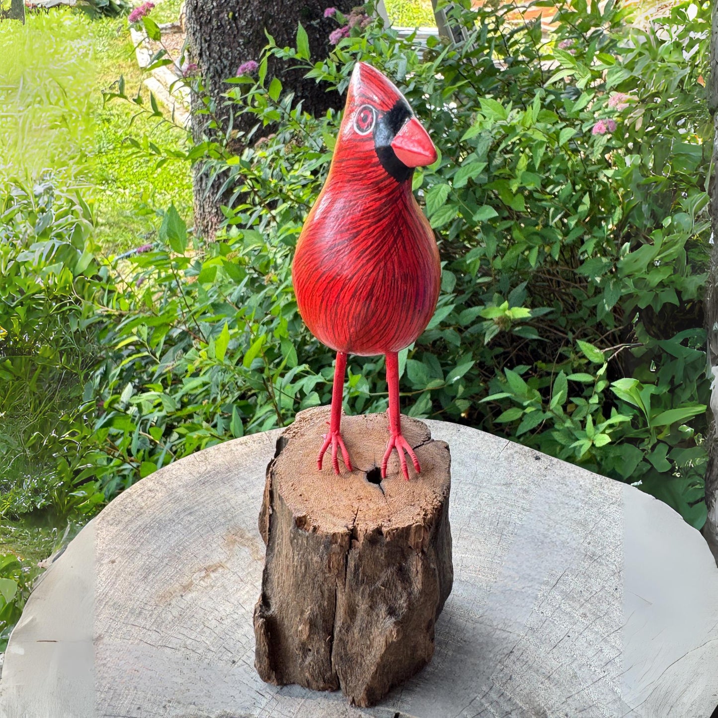 Hand Carved Cardinal Wood Sculpture: Forest Bird Wildlife Art