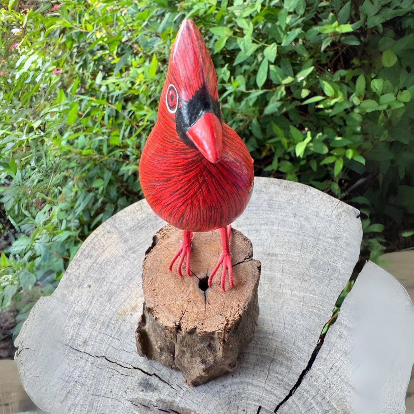 Hand Carved Cardinal Wood Sculpture: Forest Bird Wildlife Art