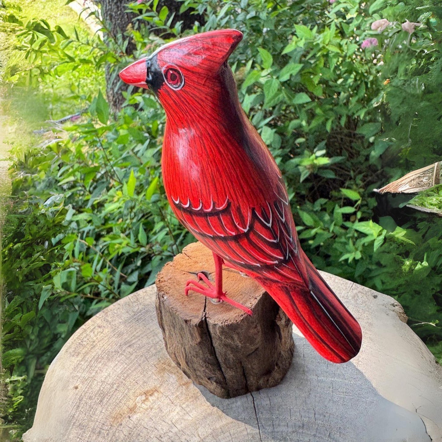Hand Carved Cardinal Wood Sculpture: Forest Bird Wildlife Art