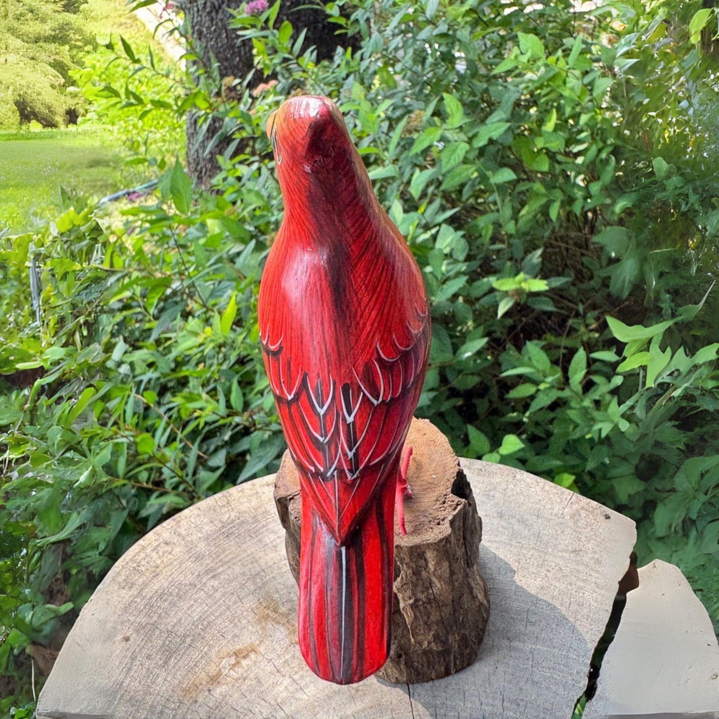 Hand Carved Cardinal Wood Sculpture: Forest Bird Wildlife Art