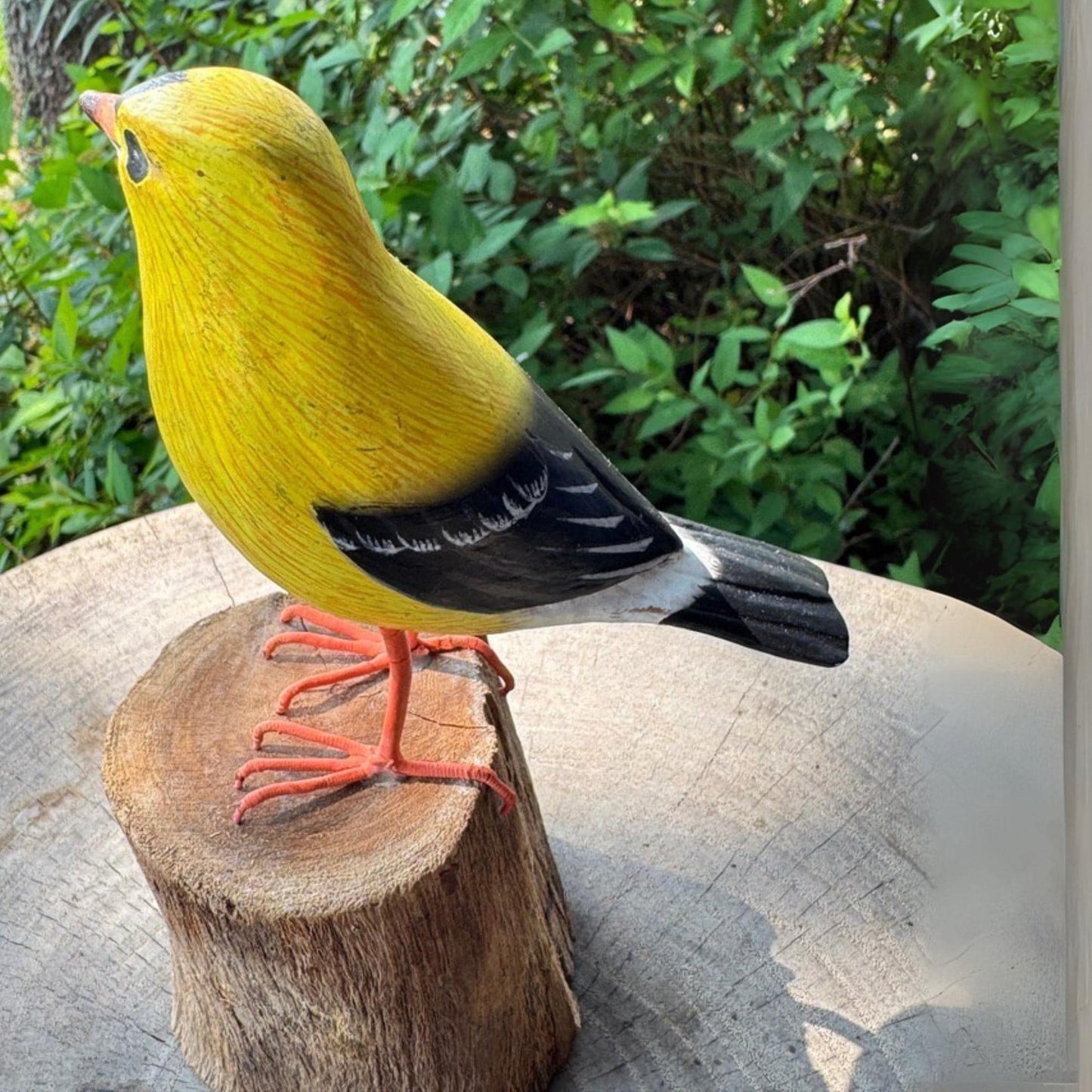 Hand Carved Gold Finch Sculpture: Bali Wood Bird Art