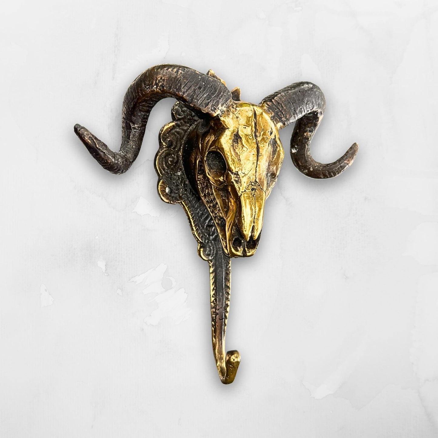 Ram Skull Bronze Wall Hook: Handmade Lost Wax Cast Metal, Mountain Goat Key Holder