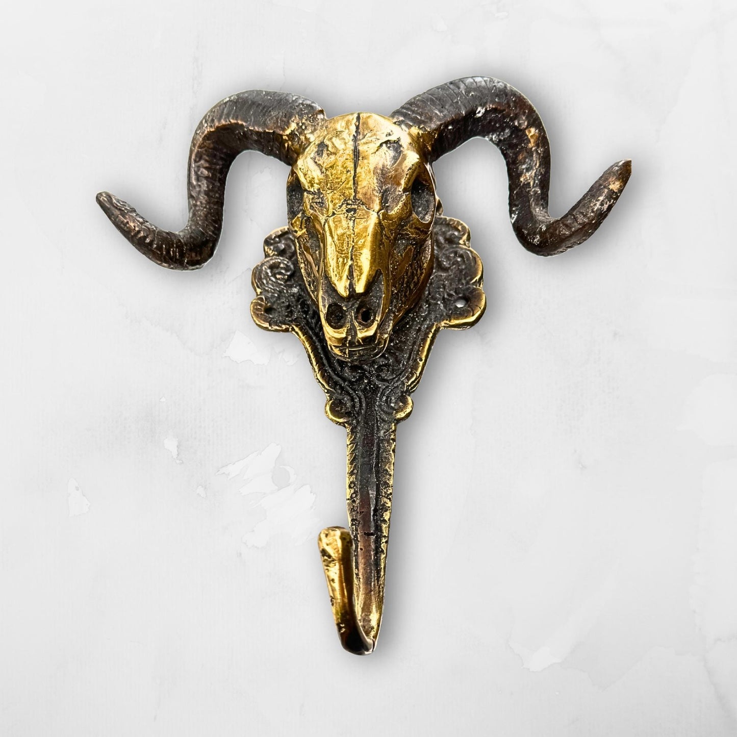 Ram Skull Bronze Wall Hook: Handmade Lost Wax Cast Metal, Mountain Goat Key Holder