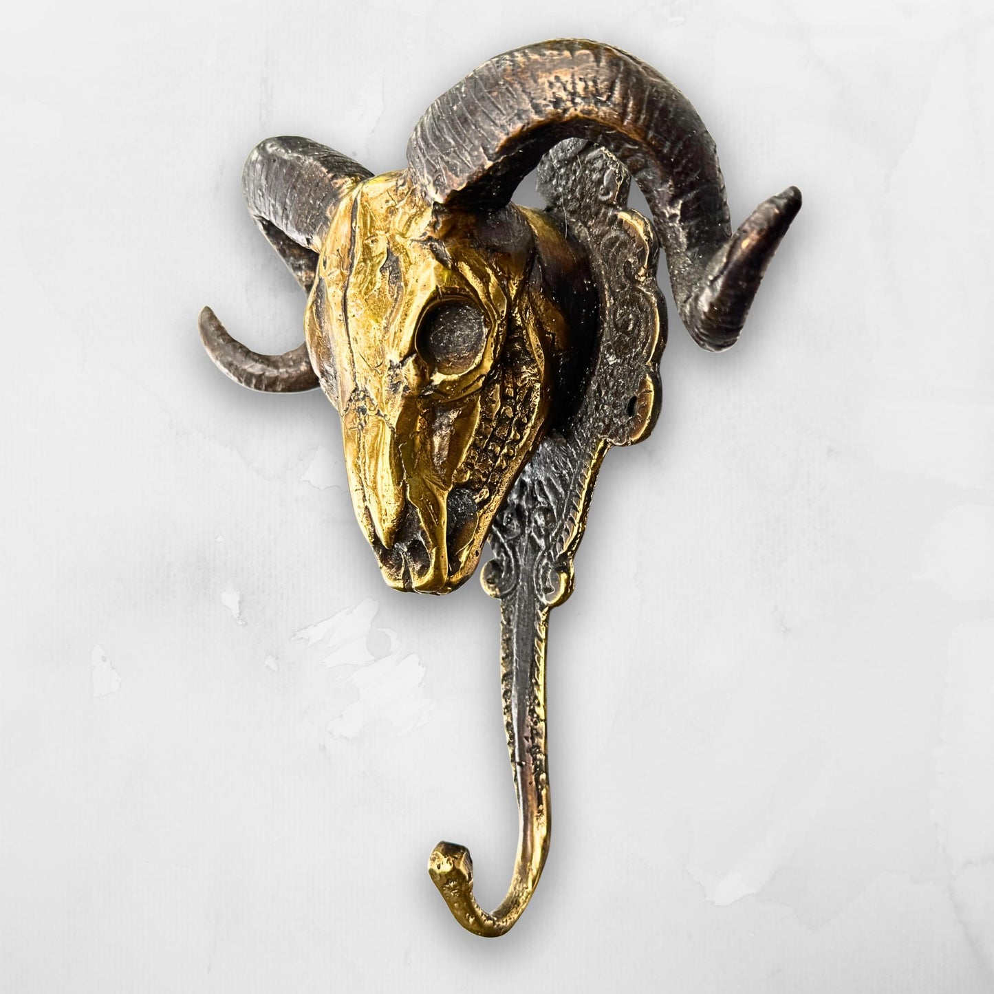 Ram Skull Bronze Wall Hook: Handmade Lost Wax Cast Metal, Mountain Goat Key Holder