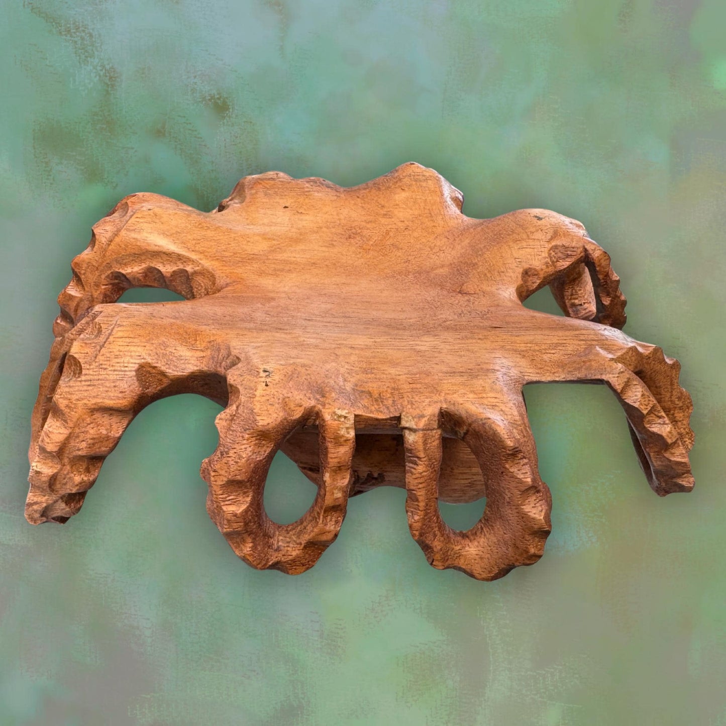 Hand Carved Suar Wood Octopus Sculpture: Balinese Nautical Decor 7”