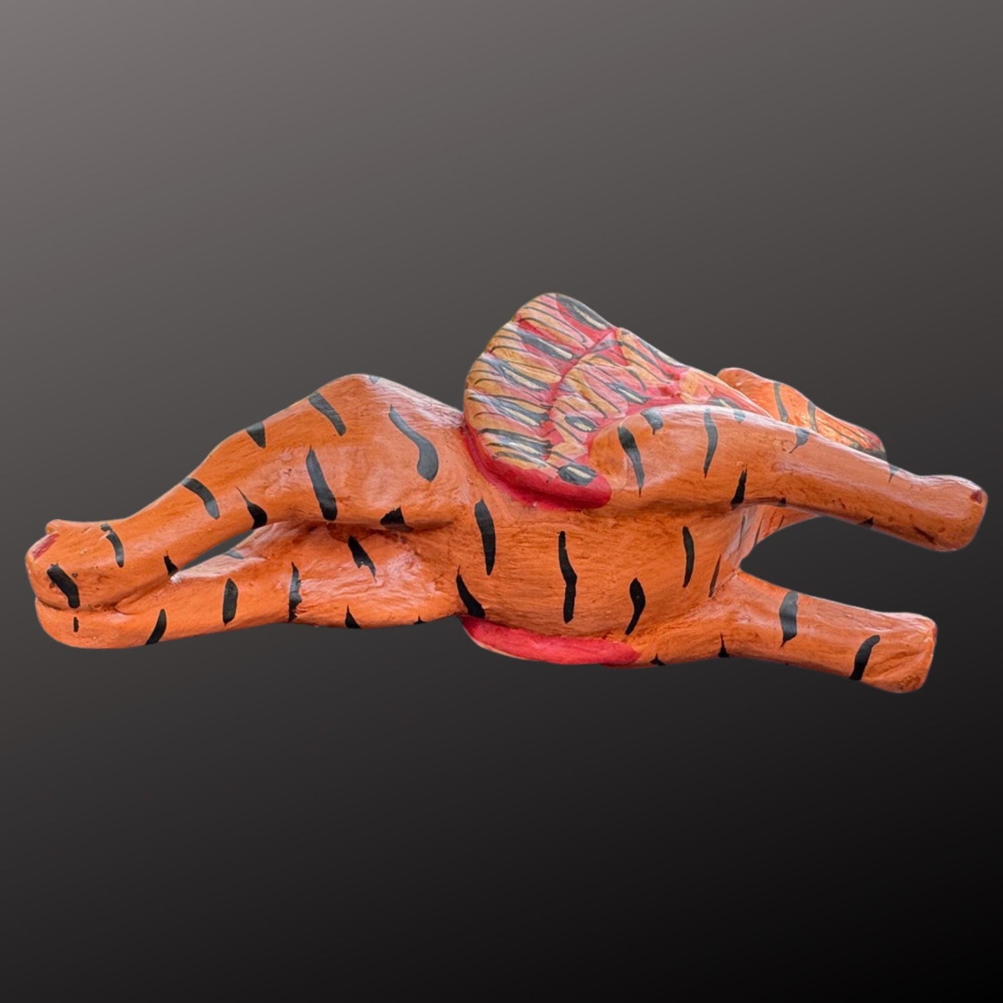 Winged Tiger Cat Spiritchaser Ornament Set - Hand Carved Wood Balinese Folk Art