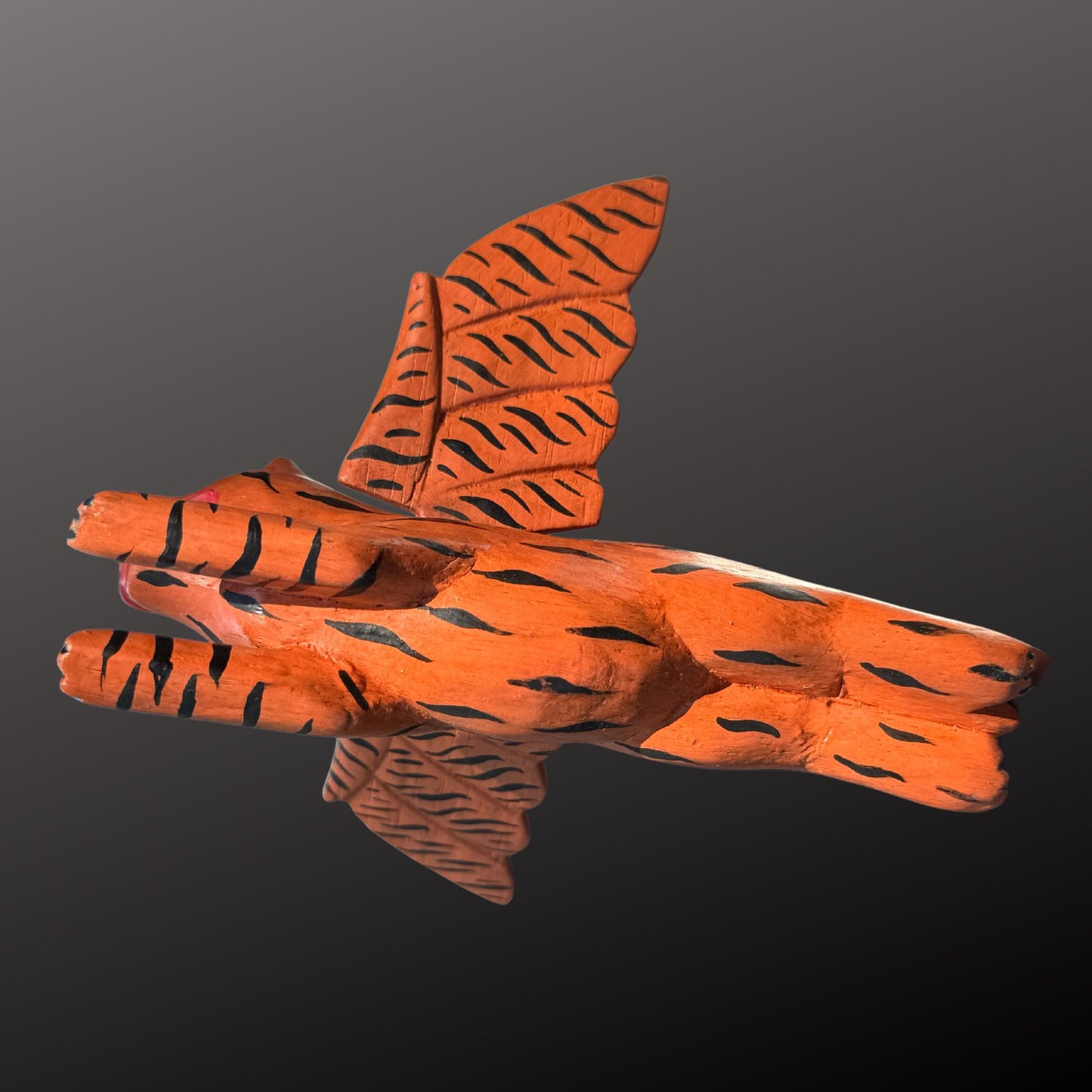 Winged Tiger Cat Spiritchaser Ornament Set - Hand Carved Wood Balinese Folk Art