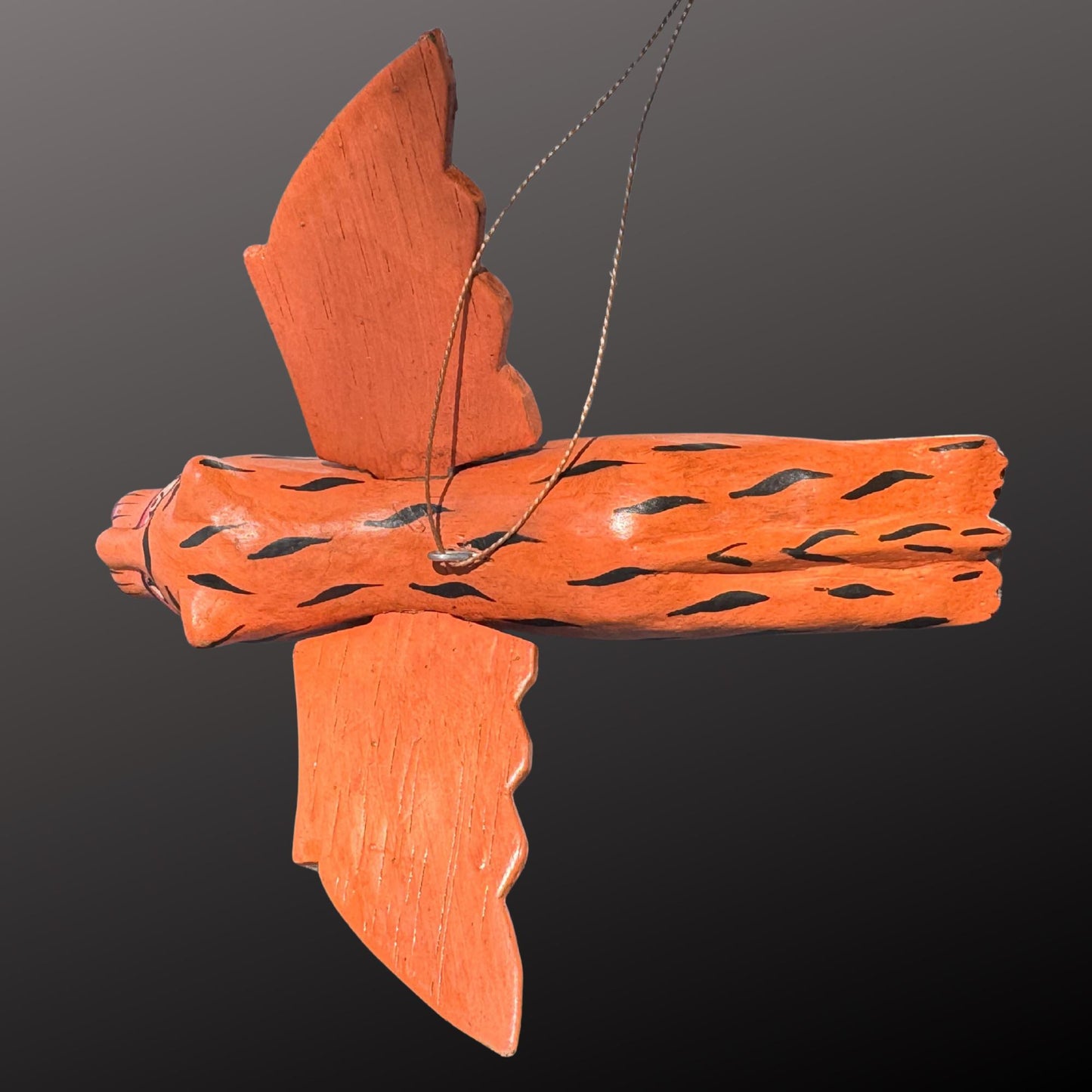 Winged Tiger Cat Spiritchaser Ornament Set - Hand Carved Wood Balinese Folk Art