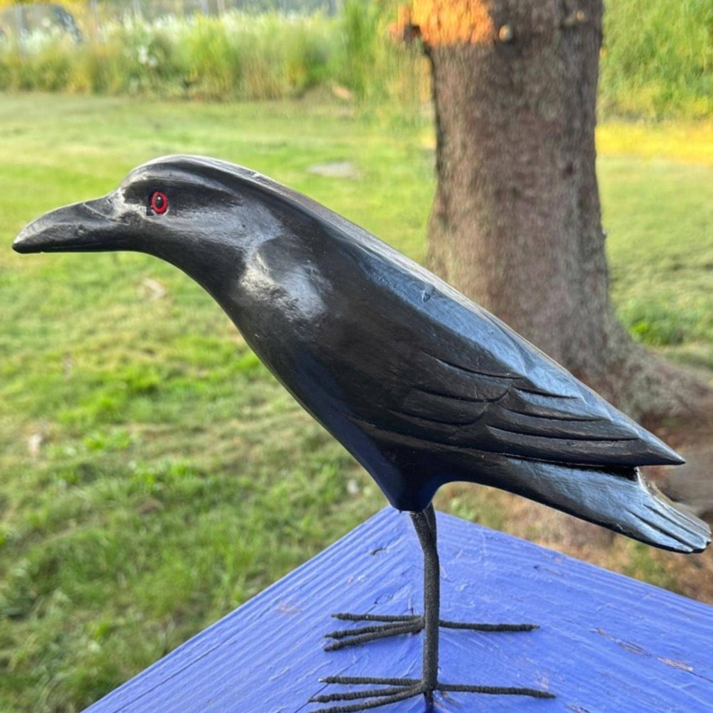 Hand Carved Wood Crow Sculpture: Gothic Raven Bird Statue, Bali Art