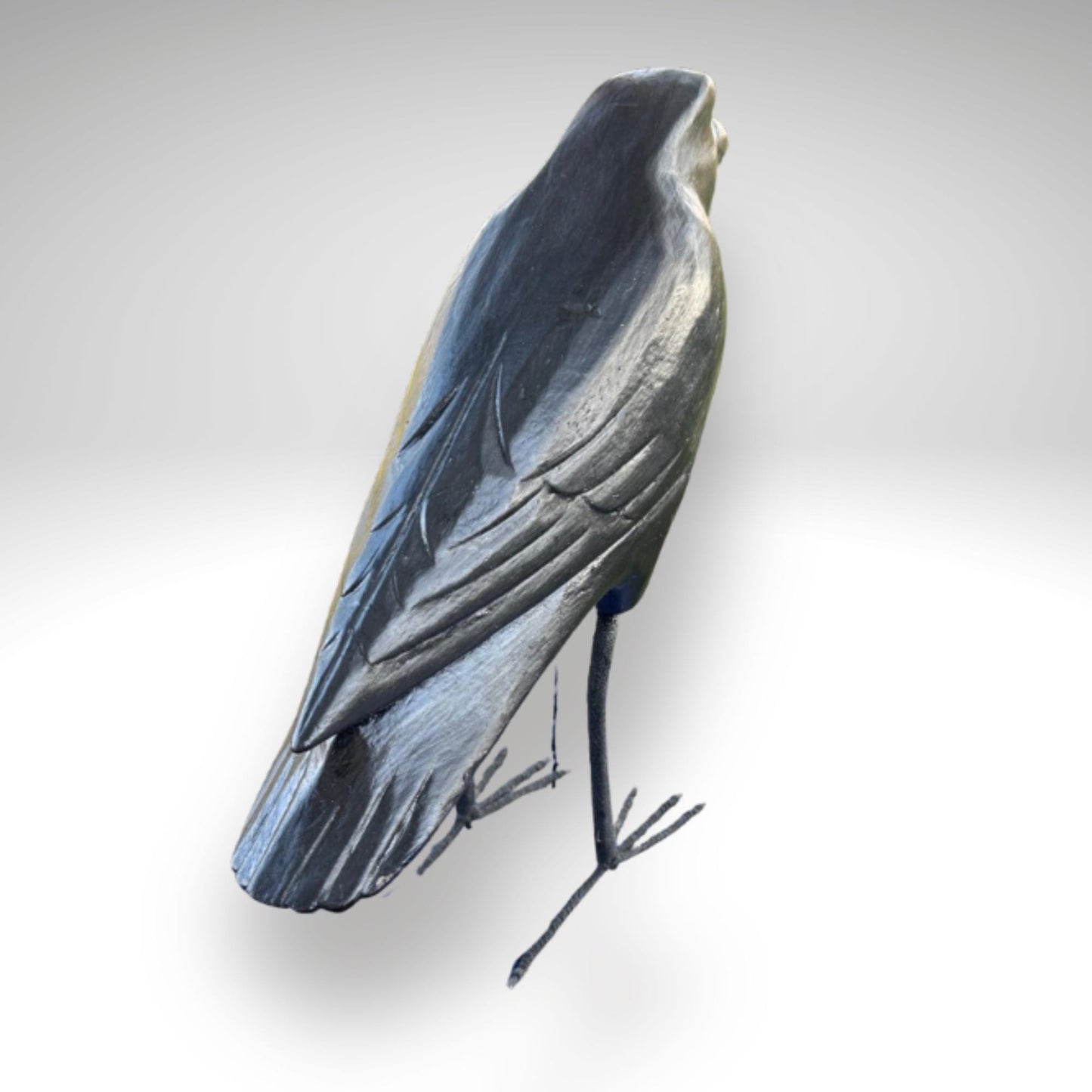 Hand Carved Wood Crow Sculpture: Gothic Raven Bird Statue, Bali Art