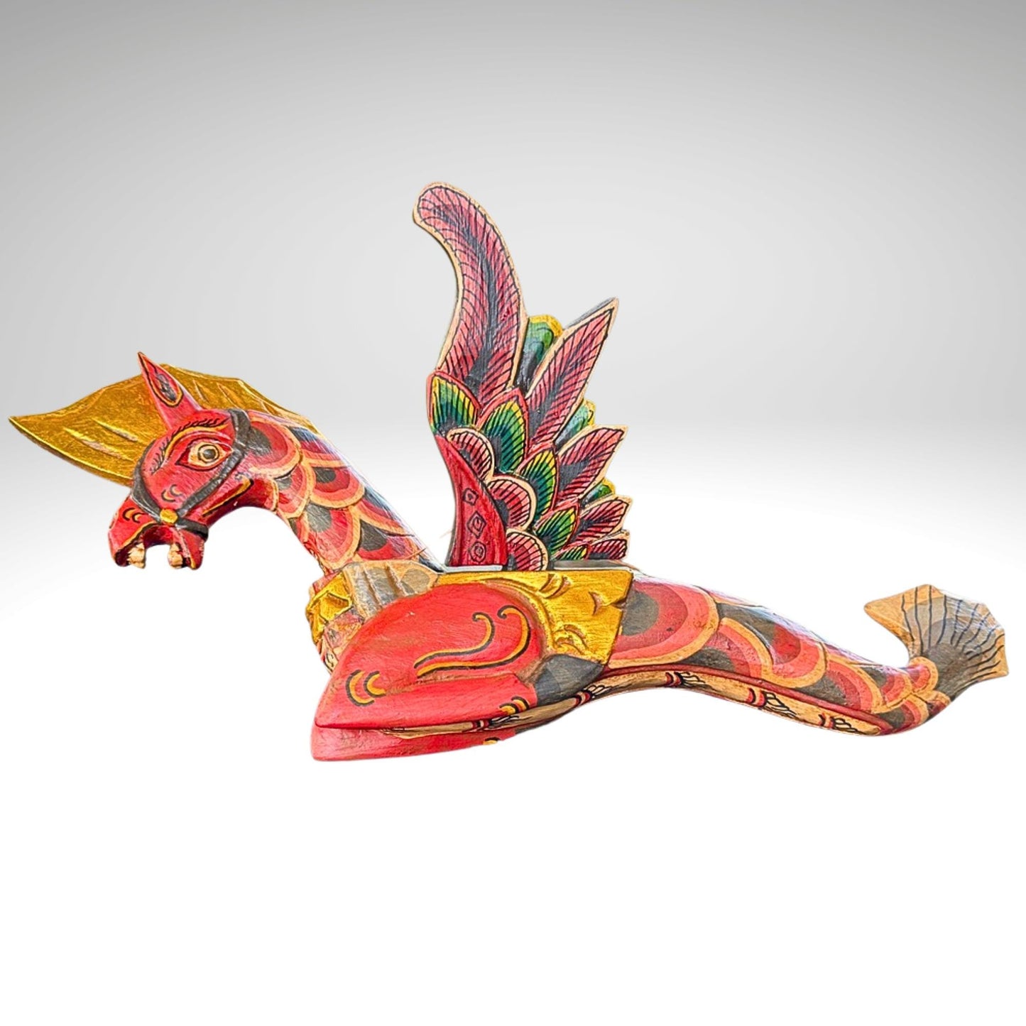 Bali Winged Seahorse Spiritchaser Mobile,Hand Carved Wooden Indonesian Folk Art