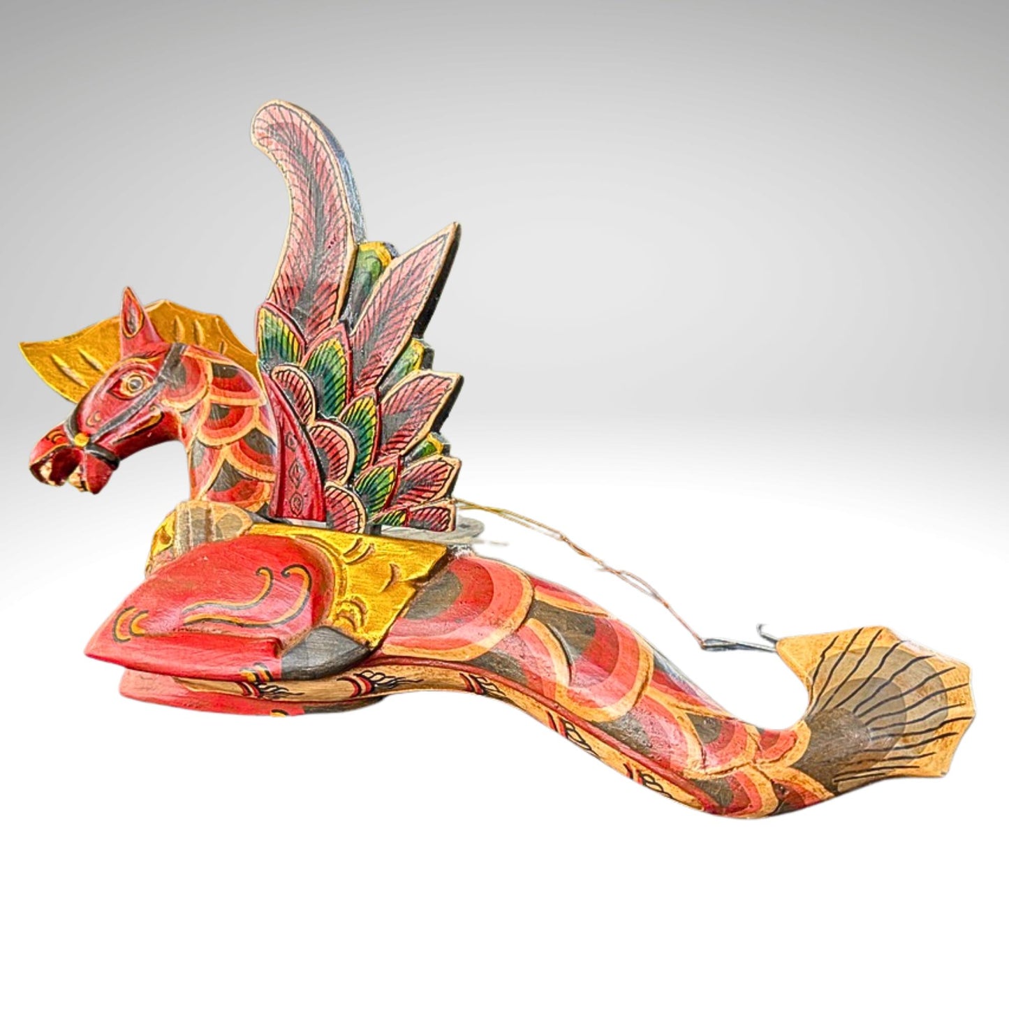 Bali Winged Seahorse Spiritchaser Mobile,Hand Carved Wooden Indonesian Folk Art