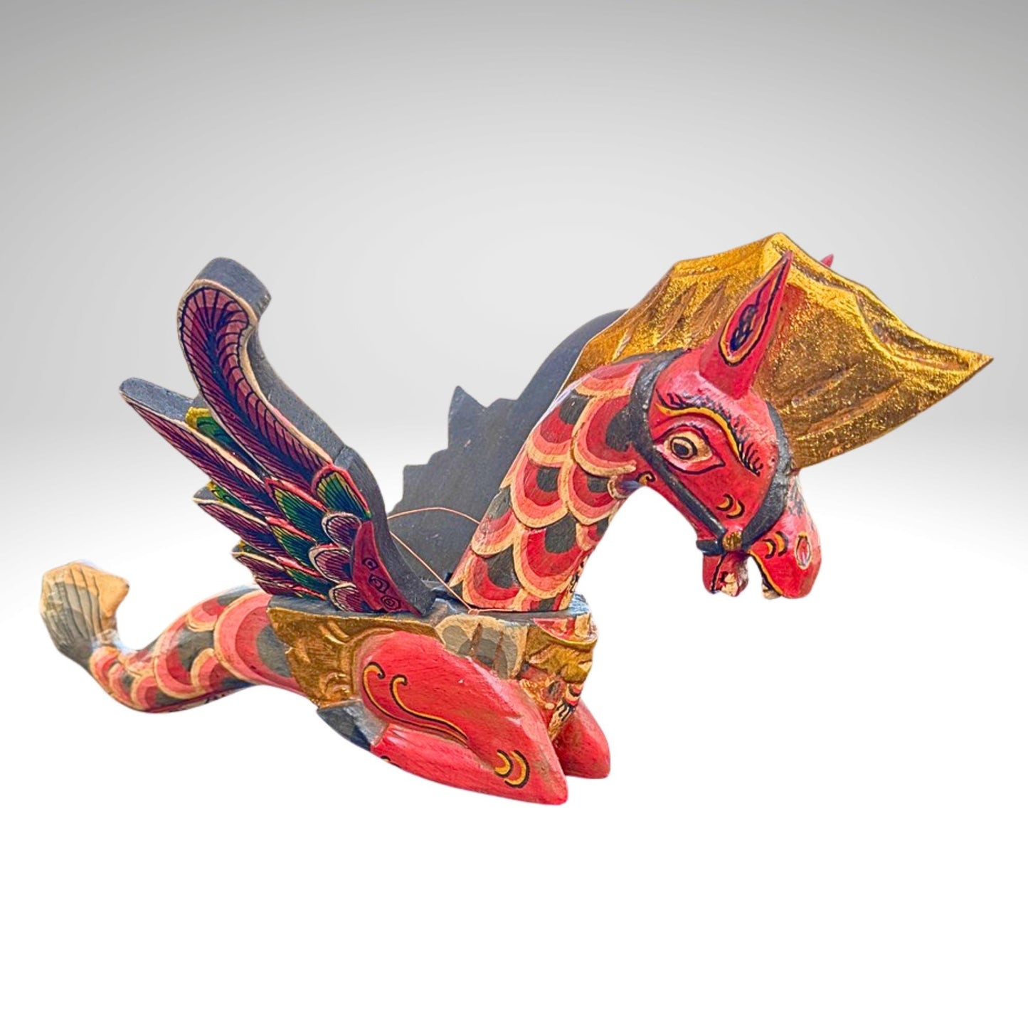 Bali Winged Seahorse Spiritchaser Mobile,Hand Carved Wooden Indonesian Folk Art