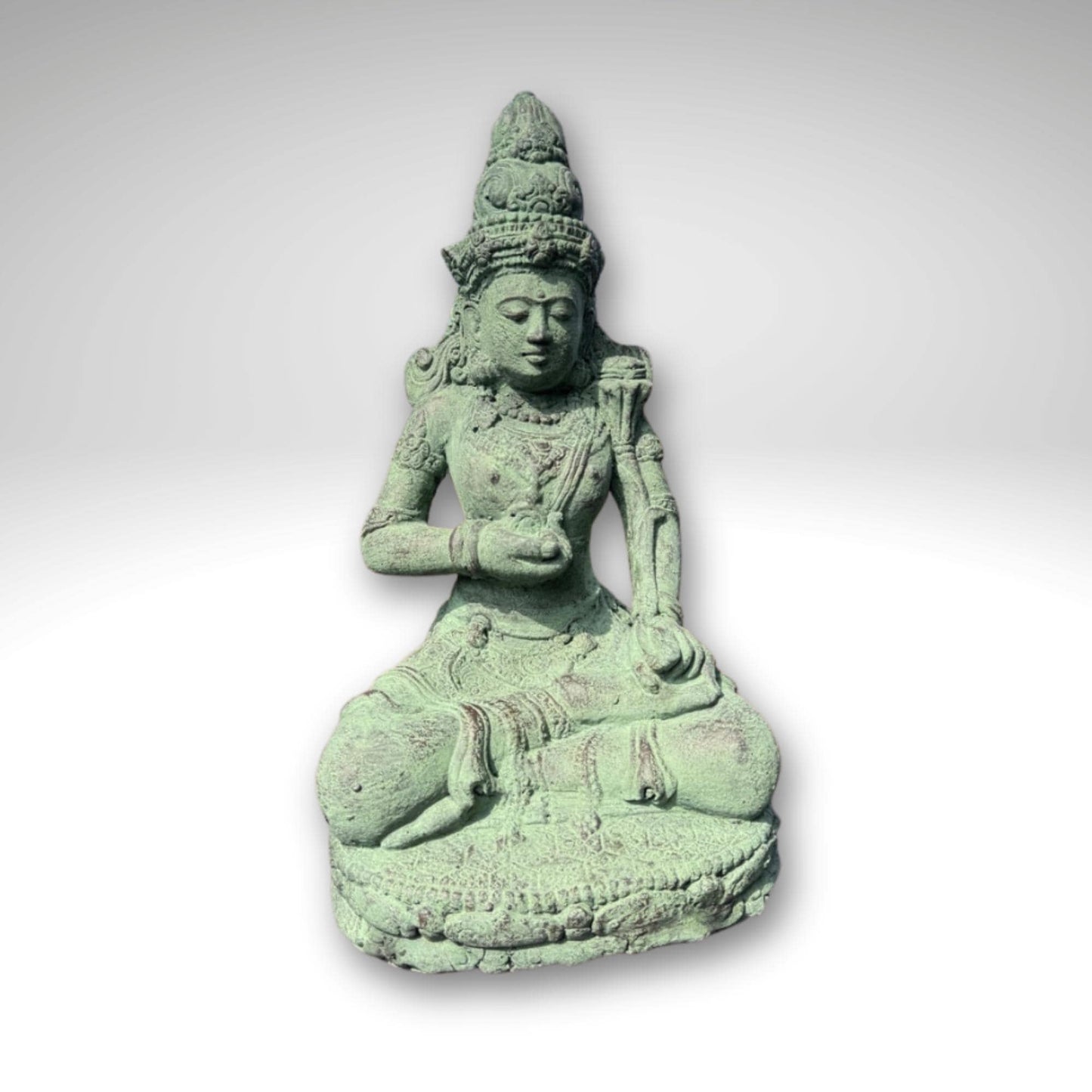Green Dewi Tara Statue: Balinese Goddess of Compassion, Handcrafted Lava Stone