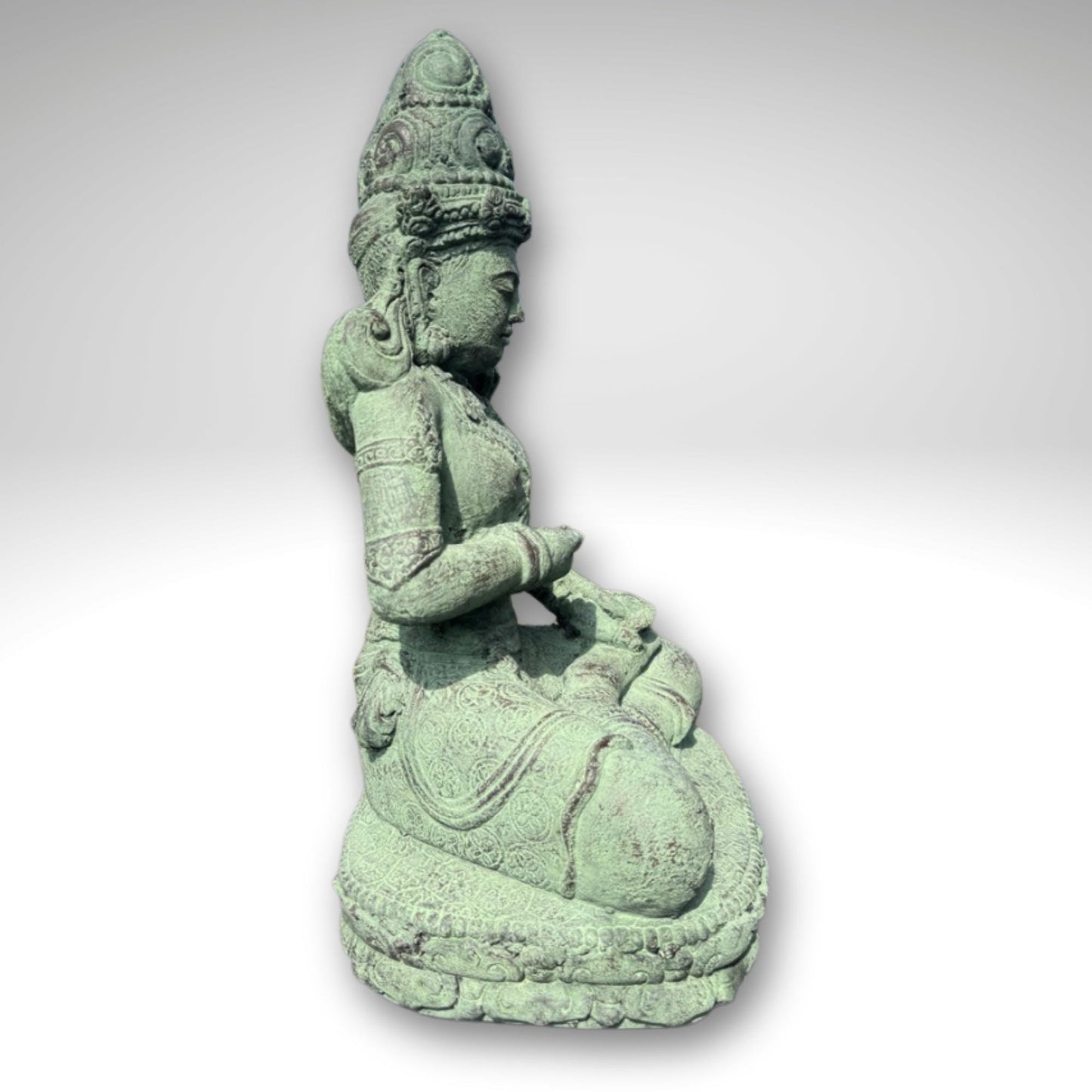 Green Dewi Tara Statue: Balinese Goddess of Compassion, Handcrafted Lava Stone