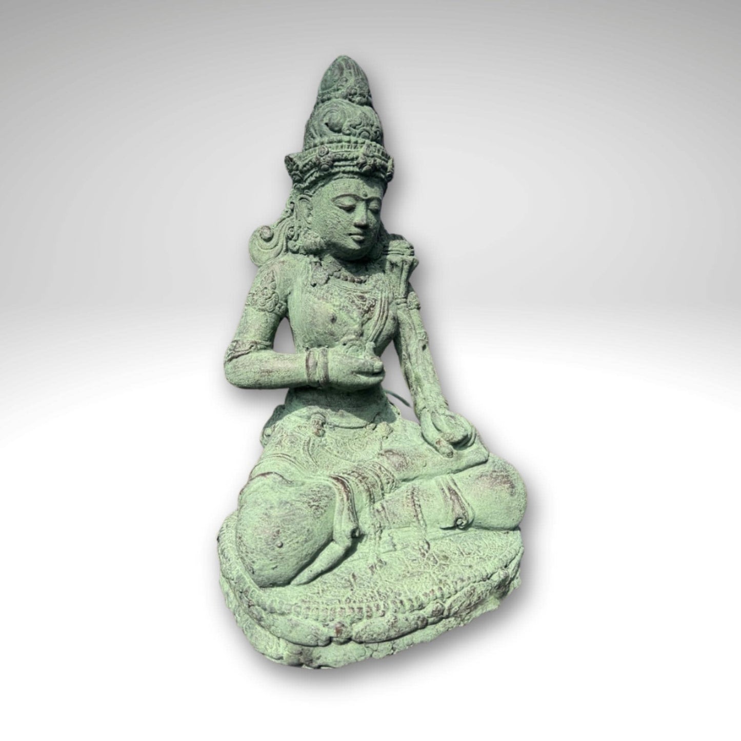 Green Dewi Tara Statue: Balinese Goddess of Compassion, Handcrafted Lava Stone