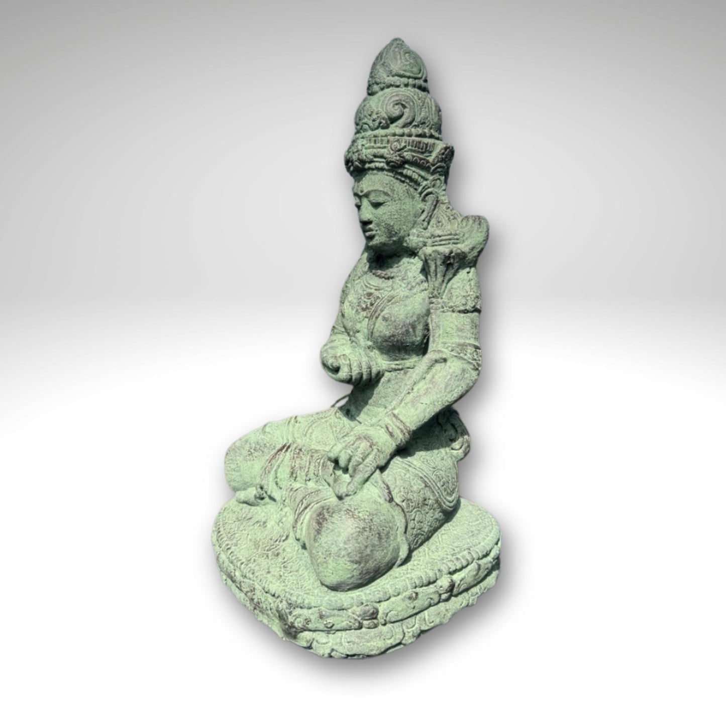 Green Dewi Tara Statue: Balinese Goddess of Compassion, Handcrafted Lava Stone