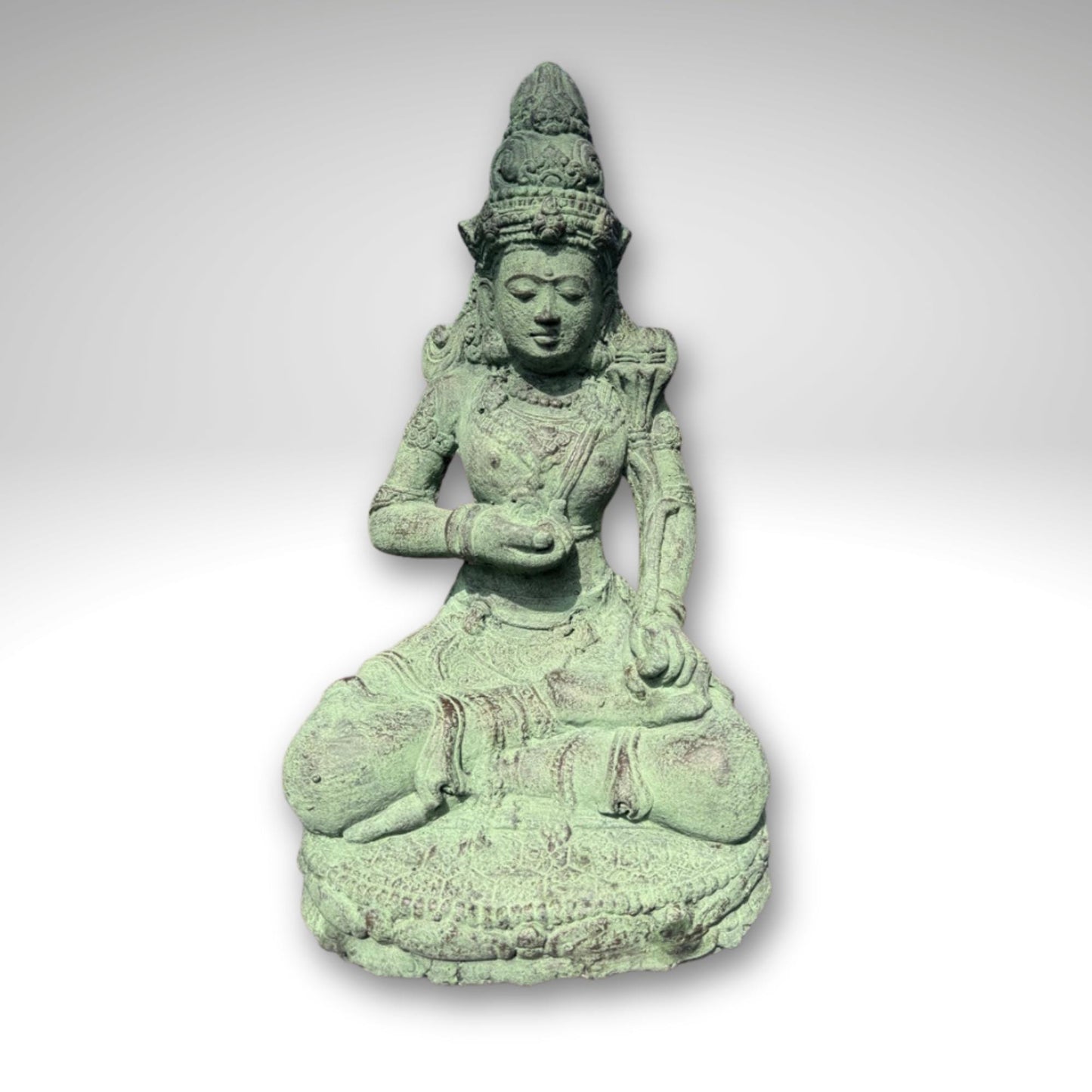 Green Dewi Tara Statue: Balinese Goddess of Compassion, Handcrafted Lava Stone
