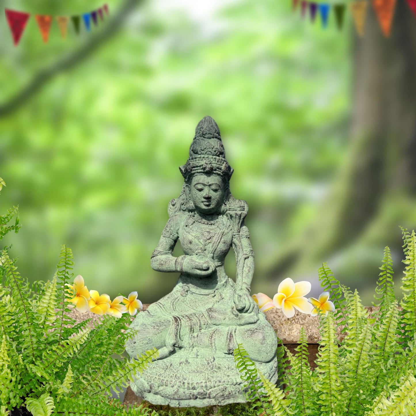 Green Dewi Tara Statue: Balinese Goddess of Compassion, Handcrafted Lava Stone