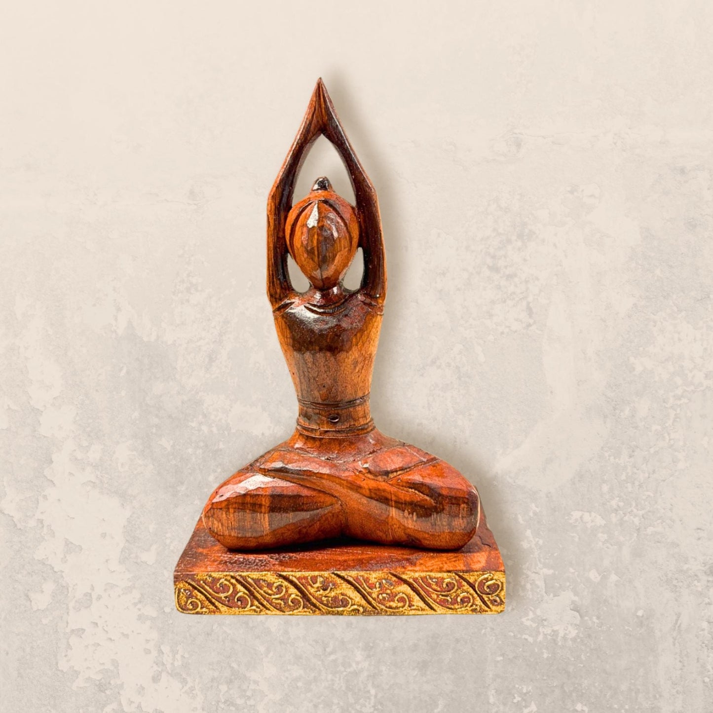 Yoga Pose Figure Asana Hand Carved Wood Statue Art Panel Sculpture Brown Balinese Art