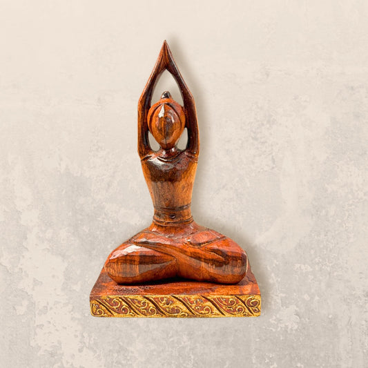 Yoga Pose Figure Asana Hand Carved Wood Statue Art Panel Sculpture Brown Balinese Art - Acadia World Traders