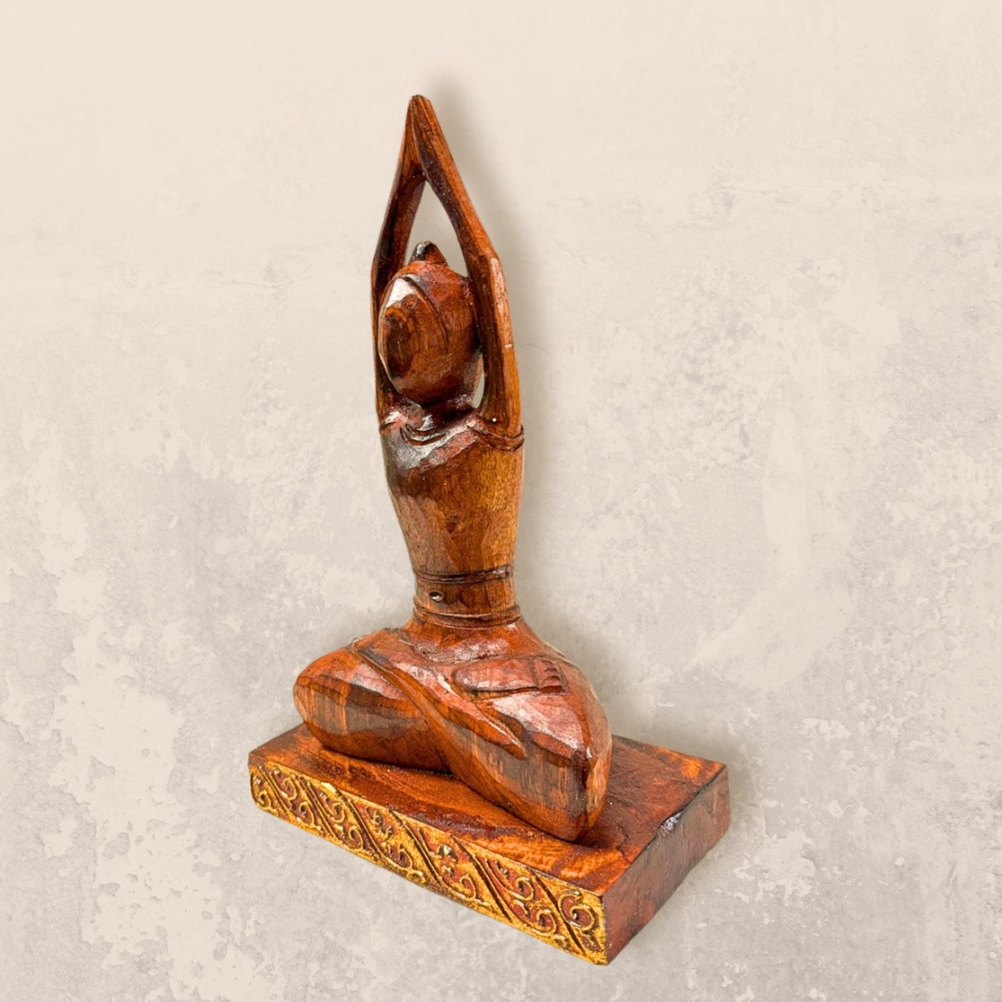 Yoga Pose Figure Asana Hand Carved Wood Statue Art Panel Sculpture Brown Balinese Art