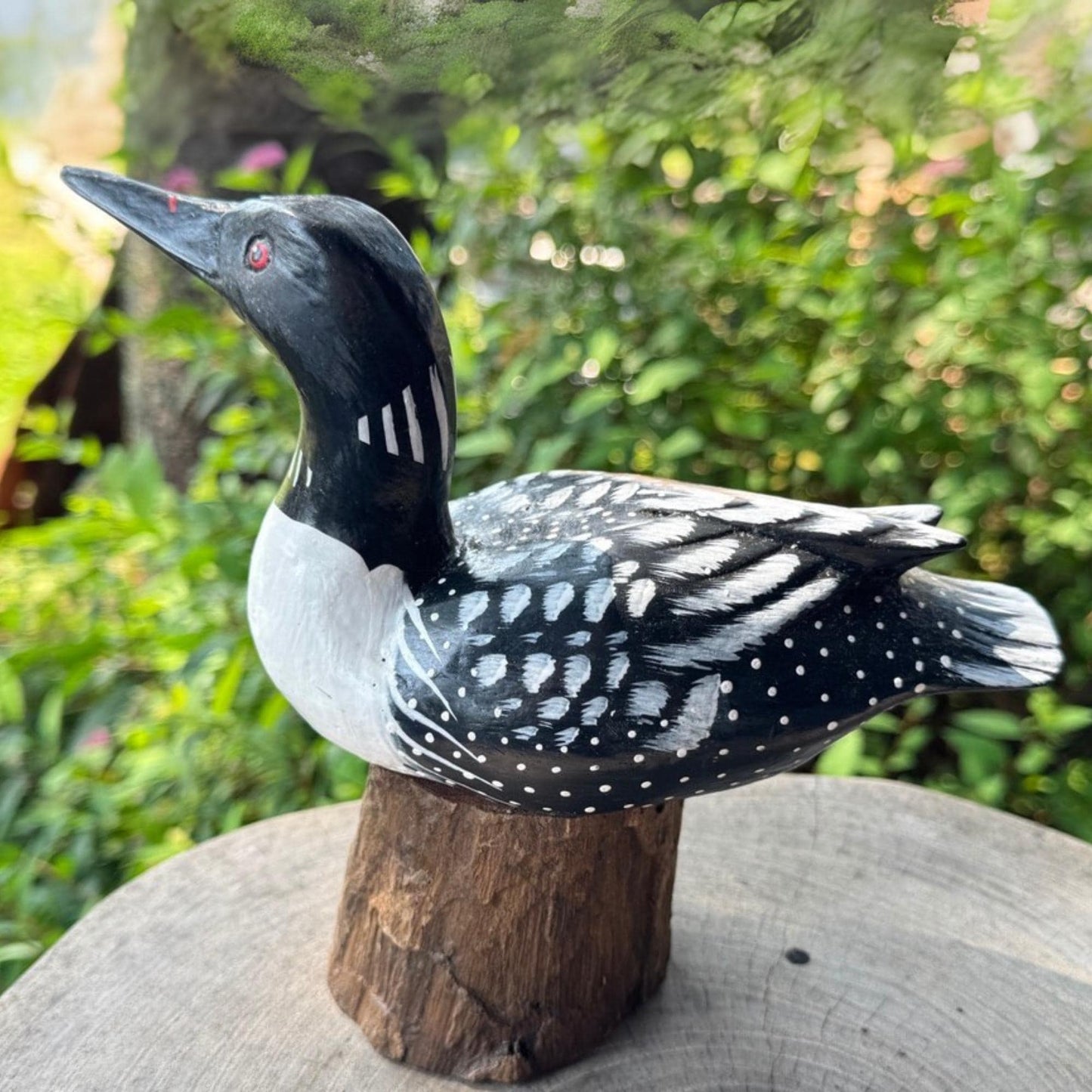 Hand Carved Wood Loon Sculpture: Water Fowl Wood Statue Shore bird wildlife art carving