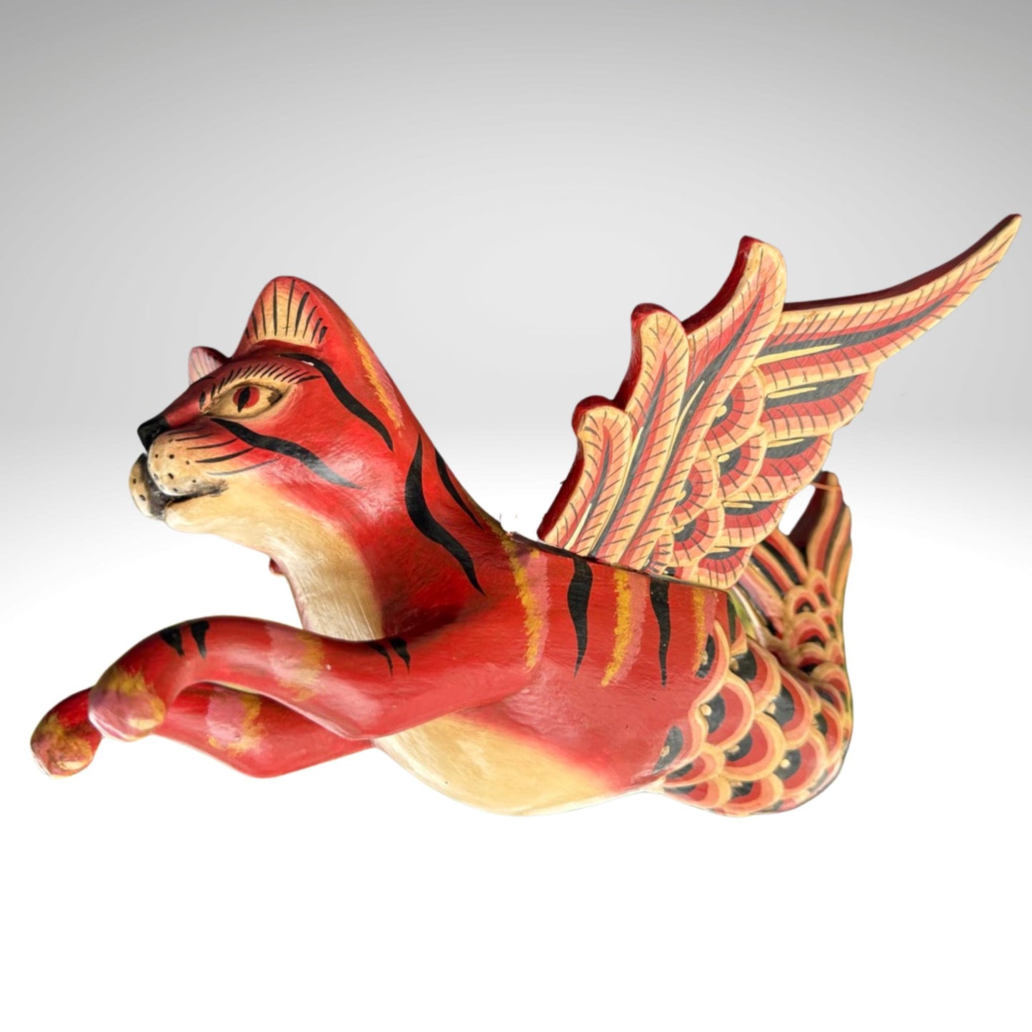 Hand Carved Winged Mermaid Cat Mobile: Balinese Spirit Guardian