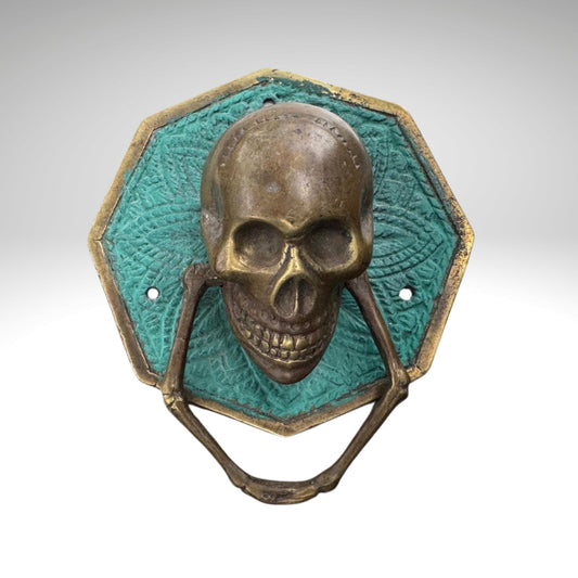 Verdigris Bronze Skull Door Knocker: Vintage Gothic Home Decor - Acadia World Traders