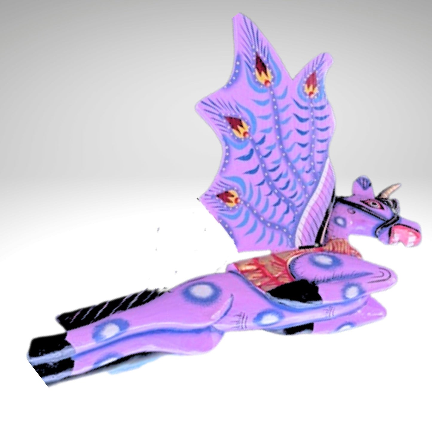 Hand Carved Balinese Unicorn Spirit chaser  Mobile: Purple Flying Horse Wood Carving