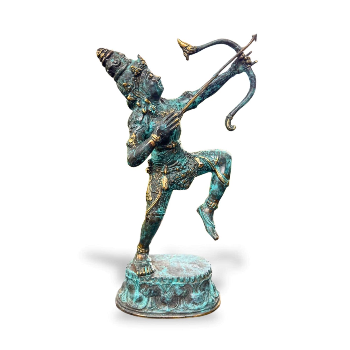 Bronze Arjuna the archer with Bow Sculpture Mahabharata, Balinese Hindu art Lost Wax Bronze stue