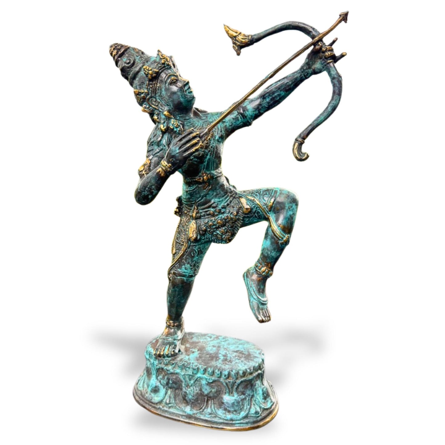 Bronze Arjuna the archer with Bow Sculpture Mahabharata, Balinese Hindu art Lost Wax Bronze stue