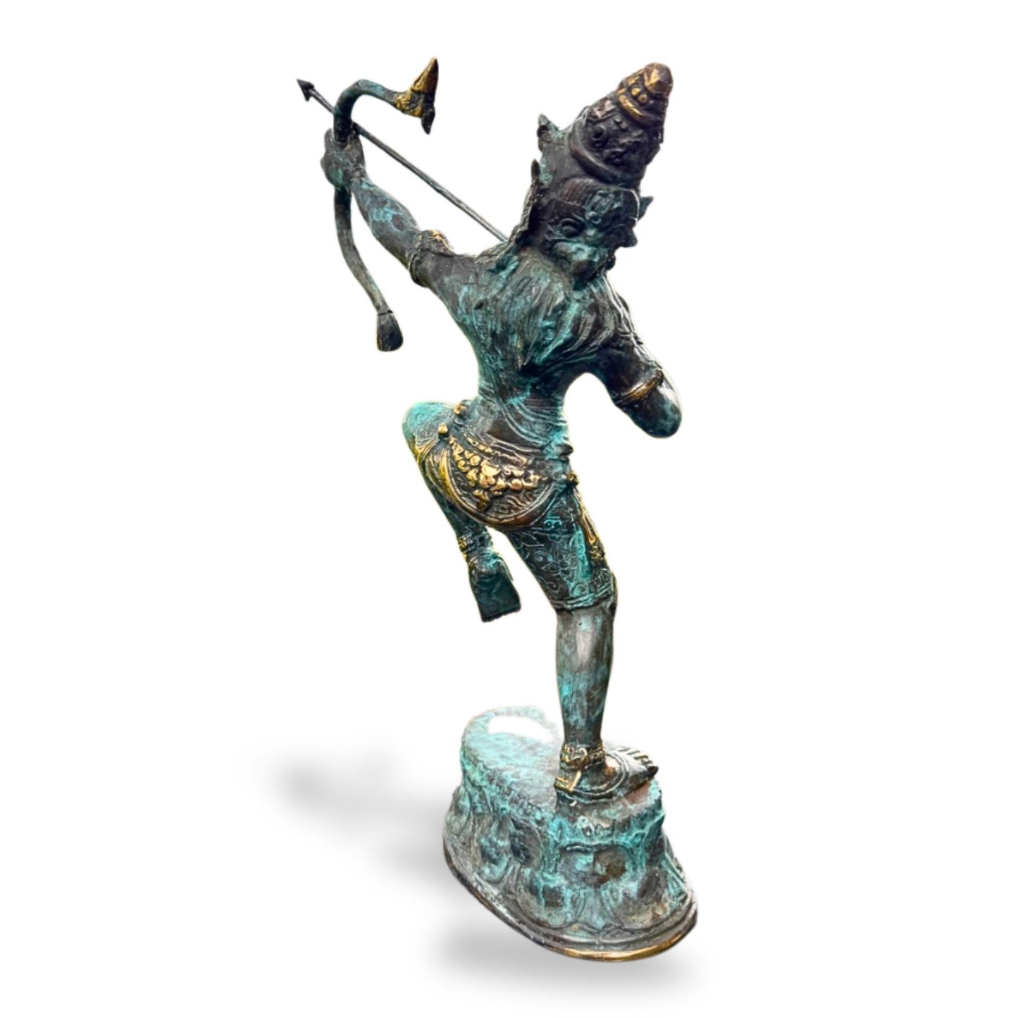 Bronze Arjuna the archer with Bow Sculpture Mahabharata, Balinese Hindu art Lost Wax Bronze stue