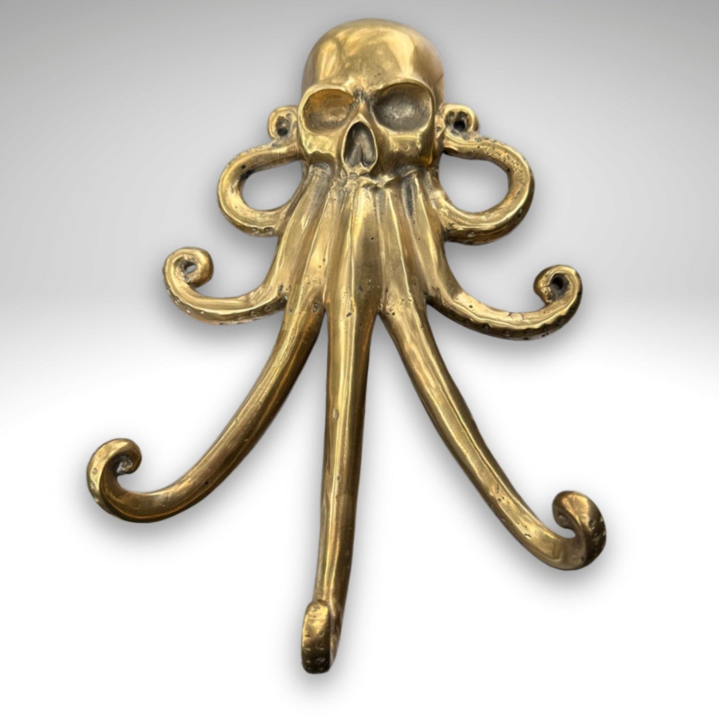 Bronze Octopus Skull Wall Hook: Nautical Pirate Decor, Handmade Bali Art