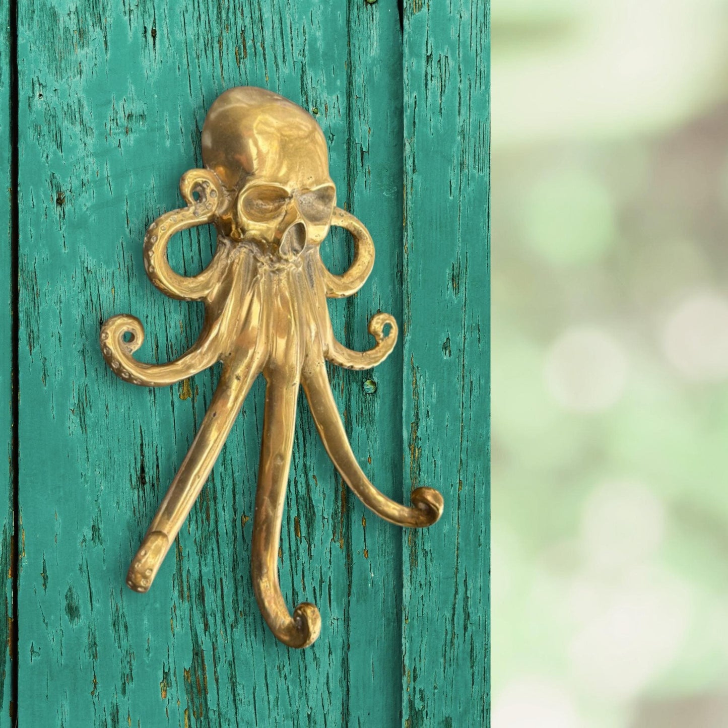 Bronze Octopus Skull Wall Hook: Nautical Pirate Decor, Handmade Bali Art