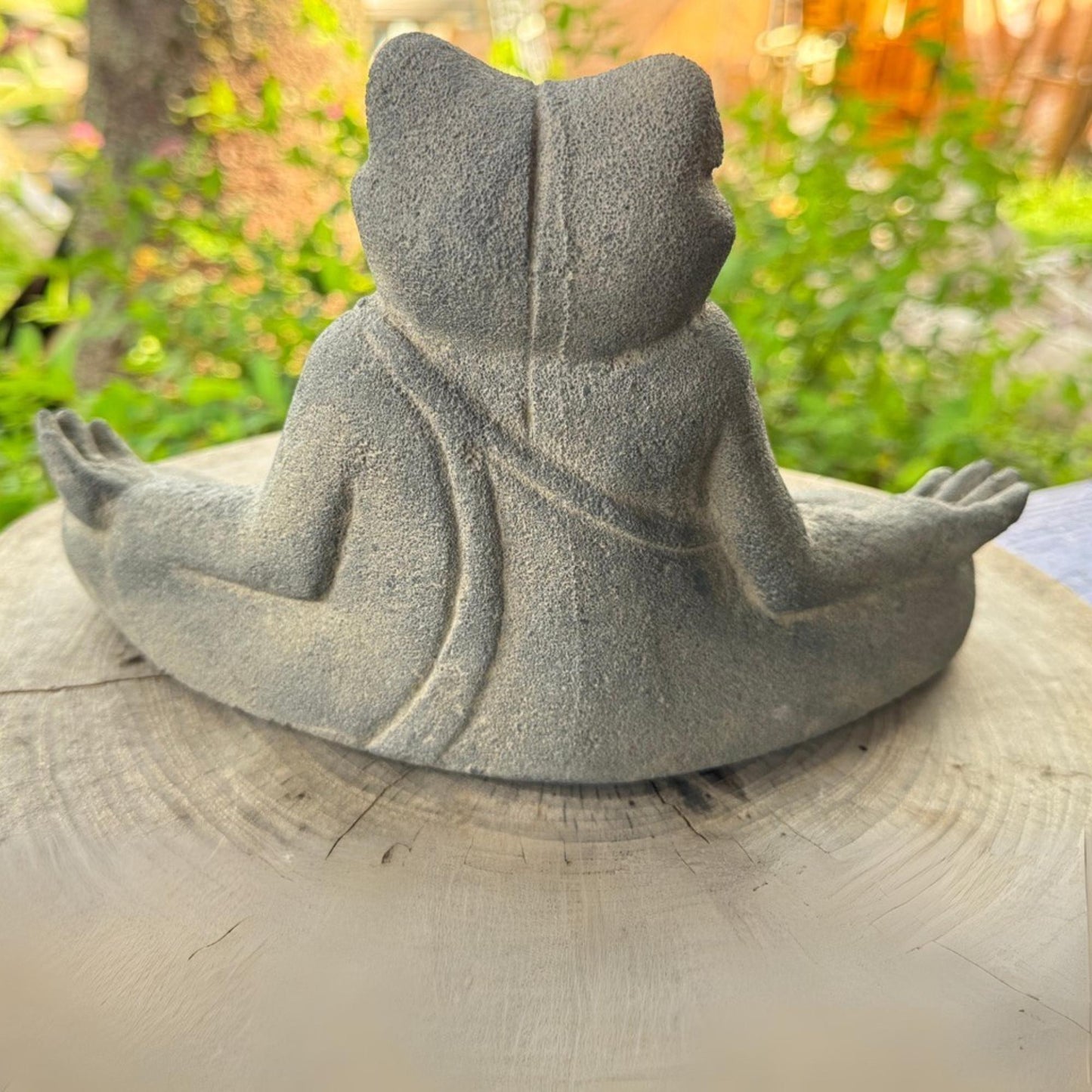 Meditating Yoga Frog Statue: Hand-Cast Lava Stone Garden Decor