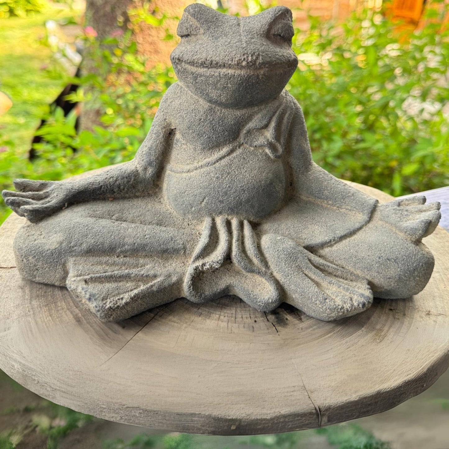 Meditating Yoga Frog Statue: Hand-Cast Lava Stone Garden Decor