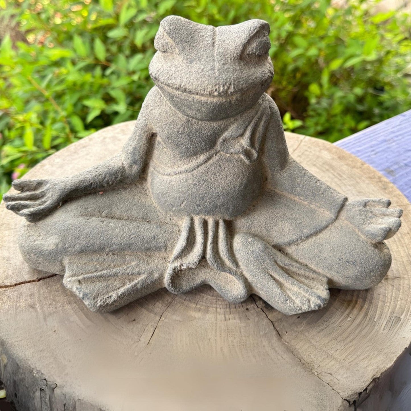 Meditating Yoga Frog Statue: Hand-Cast Lava Stone Garden Decor