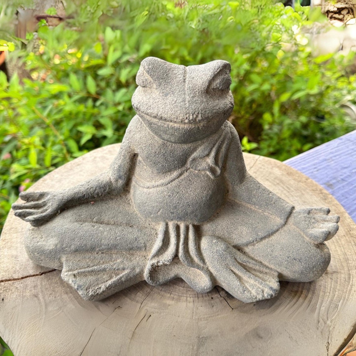 Meditating Yoga Frog Statue: Hand-Cast Lava Stone Garden Decor