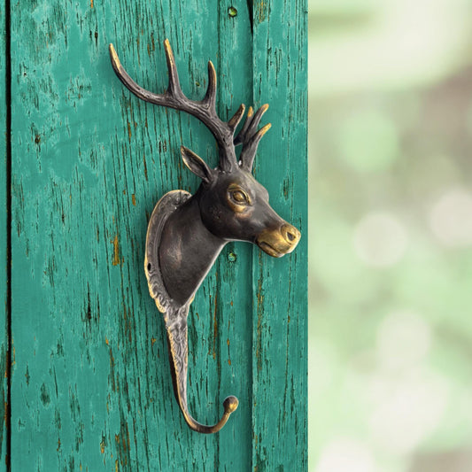 Deer Skull Stag bronze wall Hook Unique Home Storage Rustic Lodge Boho Decor Gold